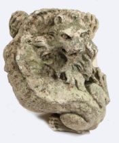 A LATE 18TH/ EARLY 19TH CENTURY CARVED LIMESTONE LION.