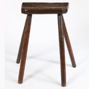 A 19TH CENTURY OAK AND ASH CUTLERS' STOOL, SHEFFIELD.