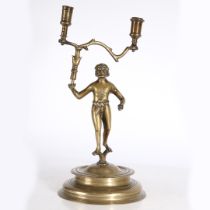 A BRASS FIGURAL CANDLESTICK, IN THE 16TH CENTURY GERMAN 'LANDESKNECHT' MANNER.