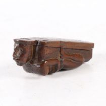 A 19TH CENTURY TREEN SNUFF BOX.