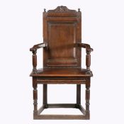 A SALISBURY OAK CAQUETUSE ARMCHAIR, CIRCA 1600.