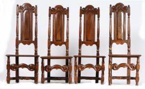A SET OF FOUR WILLIAM & MARY ELM HIGH-BACK SIDE CHAIRS, CIRCA 1690.