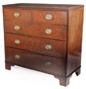 A GEORGE III WELL-FIGURED SOLID BURR-ELM CHEST OF DRAWERS, CIRCA 1800.