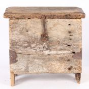 A 16TH CENTURY AND LATER ENGLISH OAK SIX-PLANK BOARDED COFFER.