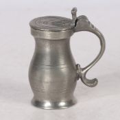 AN 18TH CENTURY PEWTER OEWS HALF-GILL DOUBLE-VOLUTE BALUSTER MEASURE, CIRCA 1750.