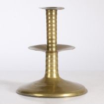 A VERY FINE AND LARGE MID -TO LATE 17TH CENTURY BRASS TRUMPET-BASE CANDLESTICK, ENGLISH CIRCA 1650-8