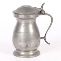 A VICTORIAN PEWTER IMPERIAL PINT DOME-LIDDED BULBOUS MEASURE, GLASGOW, CIRCA 1850.