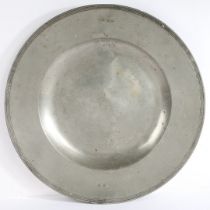 A CHARLES II PEWTER MULTIPLE-REED BROAD RIM CHARGER, CIRCA 1680.
