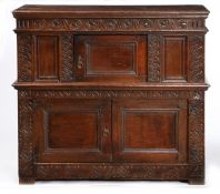 A RARE AND SMALL CHARLES I OAK LIVERY CUPBOARD, WEST COUNTRY, POSSIBLY EXETER, CIRCA 1630.