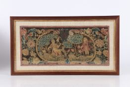 THREE EARLY 18TH CENTURY FRAMED NEEDLEWORK PANELS, CIRCA 1700-40, ENGLISH.