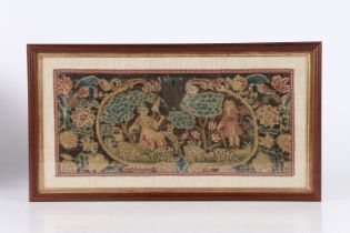 THREE EARLY 18TH CENTURY FRAMED NEEDLEWORK PANELS, CIRCA 1700-40, ENGLISH.