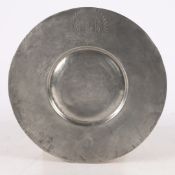 A LATE 17TH CENTURY PEWTER BROAD RIM PLATE, SWISS.