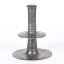 A RARE CHARLES II PEWTER TRUMPET-BASE CANDLESTICK, CIRCA 1660.