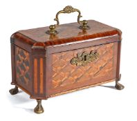 A GOOD 18TH CENTURY KINGWOOD AND PARQUETRY-INLAID TEA CADDY, IN THE MANNER OF ABRAHAM ROENTGEN (1711