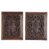 A PAIR OF 17TH CENTURY CARVED OAK PANELS, FLEMISH, CIRCA 1670.