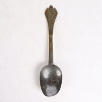 A TINNED LATTEN TRIFID SPOON, ENGLISH, CIRCA 1700.