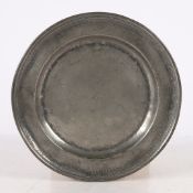 A GEORGE III PEWTER SINGLE REEDED PLATE, CIRCA 1760.
