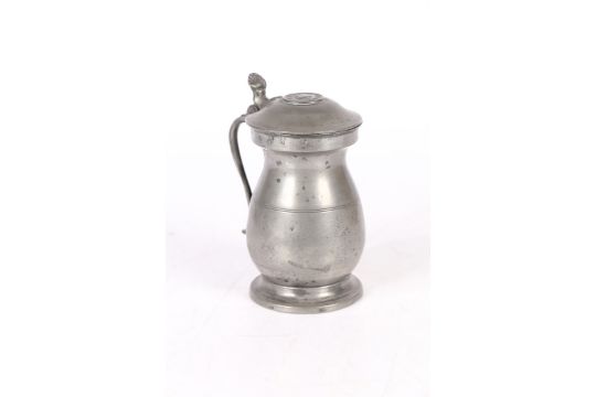 A VICTORIAN PEWTER IMPERIAL PINT DOME-LIDDED BULBOUS MEASURE, GLASGOW, CIRCA 1850. - Image 5 of 9