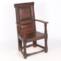 A LATE 17TH/EARLY 18TH CENTURY PINE ARMCHAIR, SCOTTISH.