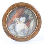 A 19TH CENTURY MINIATURE PAINTED MULBERRY WOOD SNUFF BOX.