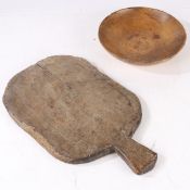 A TREEN PIE/BREAD PEEL BOARD AND SYCAMORE SKIMMER/BOWL, 19TH CENTURY (2).