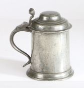 A GEORGE II PEWTER DOUBLE DOMED-LIDDED STRAIGHT-SIDED TANKARD, NORTHUMBERLAND, CIRCA 1750.