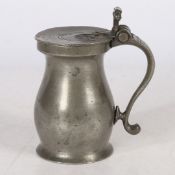 AN 18TH CENTURY PEWTER OEWS PINT DOUBLE-VOLUTE BALUSTER MEASURE, CIRCA 1760.