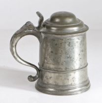 WOOL GUILD, NORWICH: A RARE AND FINE GEORGE II PEWTER DOUBLE DOMED-LIDDED STRAIGHT-SIDED AND ENGRAVE