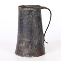 A RARE CHARLES I PEWTER ALE QUART STRAIGHT-SIDED TAVERN POT, CIRCA 1640.