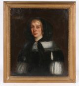 17TH CENTURY ENGLISH SCHOOL OIL ON CANVAS PORTRAIT OF A LADY DATED 1674.