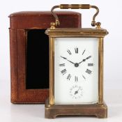 A LATE 19TH/20TH CENTURY BRASS CARRIAGE CLOCK BY COUAILLET FRÃˆRES, SAINT NICOLAS D'ALIERMONT.