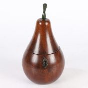 AN EARLY 20TH CENTURY OAK TEA CADDY IN THE FORM OF A PEAR.