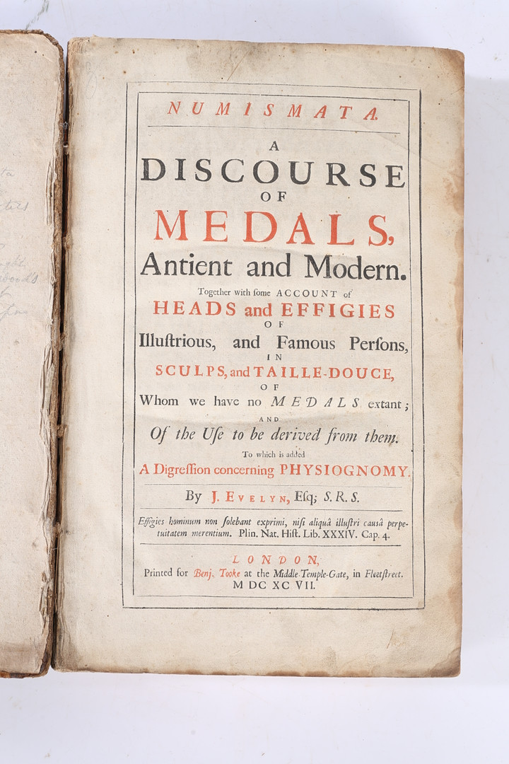 JOHN EVELYN ESQ "NUMISMATA, A DISCOURSE OF MEDALS ANCIENT AND MODERN" 1697. - Image 2 of 7