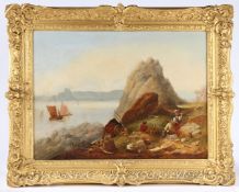 ENGLISH SCHOOL (19TH CENTURY) LAKELAND SCENE WITH FIGURES.