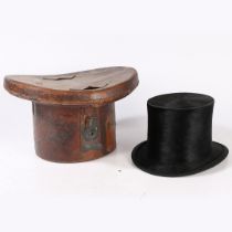 A LATE VICTORIAN/EARLY EDWARDIAN TOP HAT WITH A LEATHER FITTED CASE.