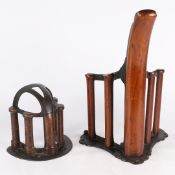 TWO LATE VICTORIAN MUSGARVE OF BELFAST TEAK AND CAST IRON SADDLE RACK AND HARNESS RACK.