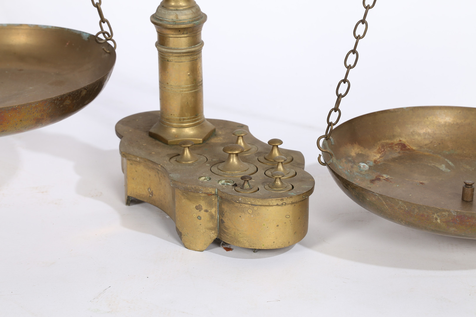 A LARGE PAIR OF 19TH/20TH CENTURY BRASS SCALES. - Image 4 of 12