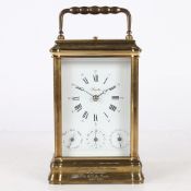 A 20TH CENTURY BRASS REPEATING CARRIAGE CLOCK BY ANGELUS, FRENCH.