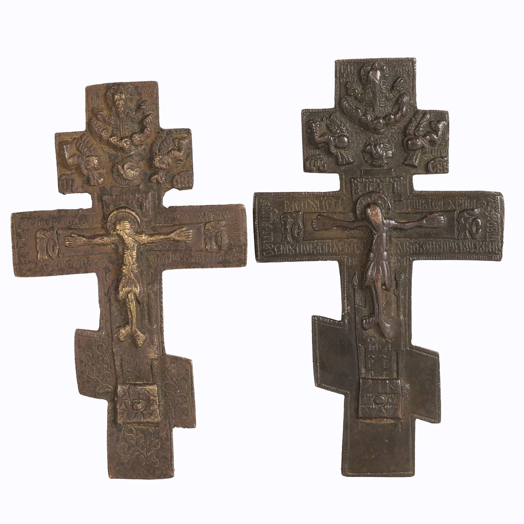 TWO 19TH CENTURY RUSSIAN ORTHODOX BRONZE ICONS.
