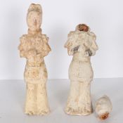 TWO CHINESE TERRACOTTA ATTENDANTS.