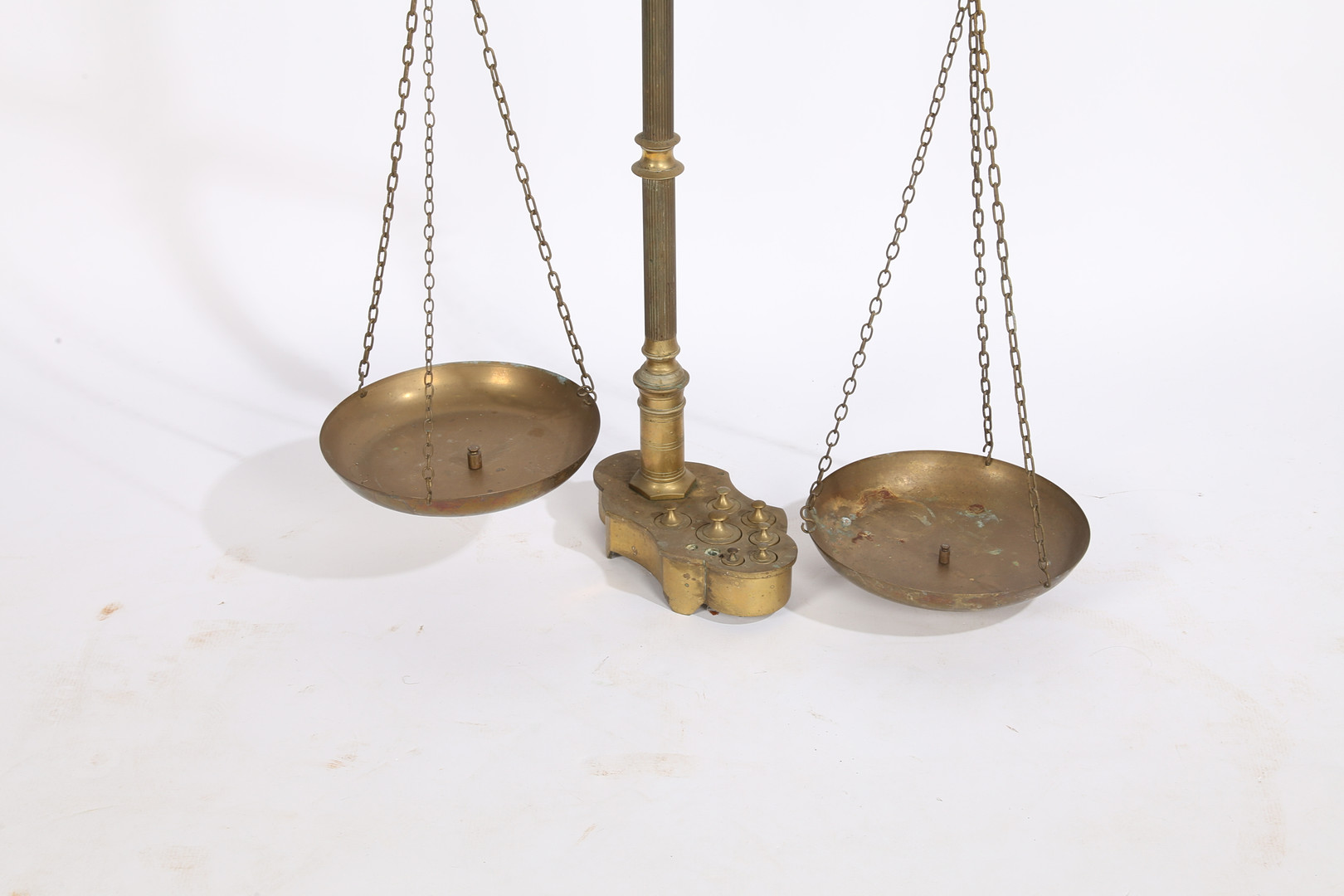A LARGE PAIR OF 19TH/20TH CENTURY BRASS SCALES. - Image 3 of 12
