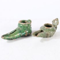 TWO SYRIAN OR PERSIAN GALZED OIL LAMPS, 10TH/11TH CENTURY AD, (2).