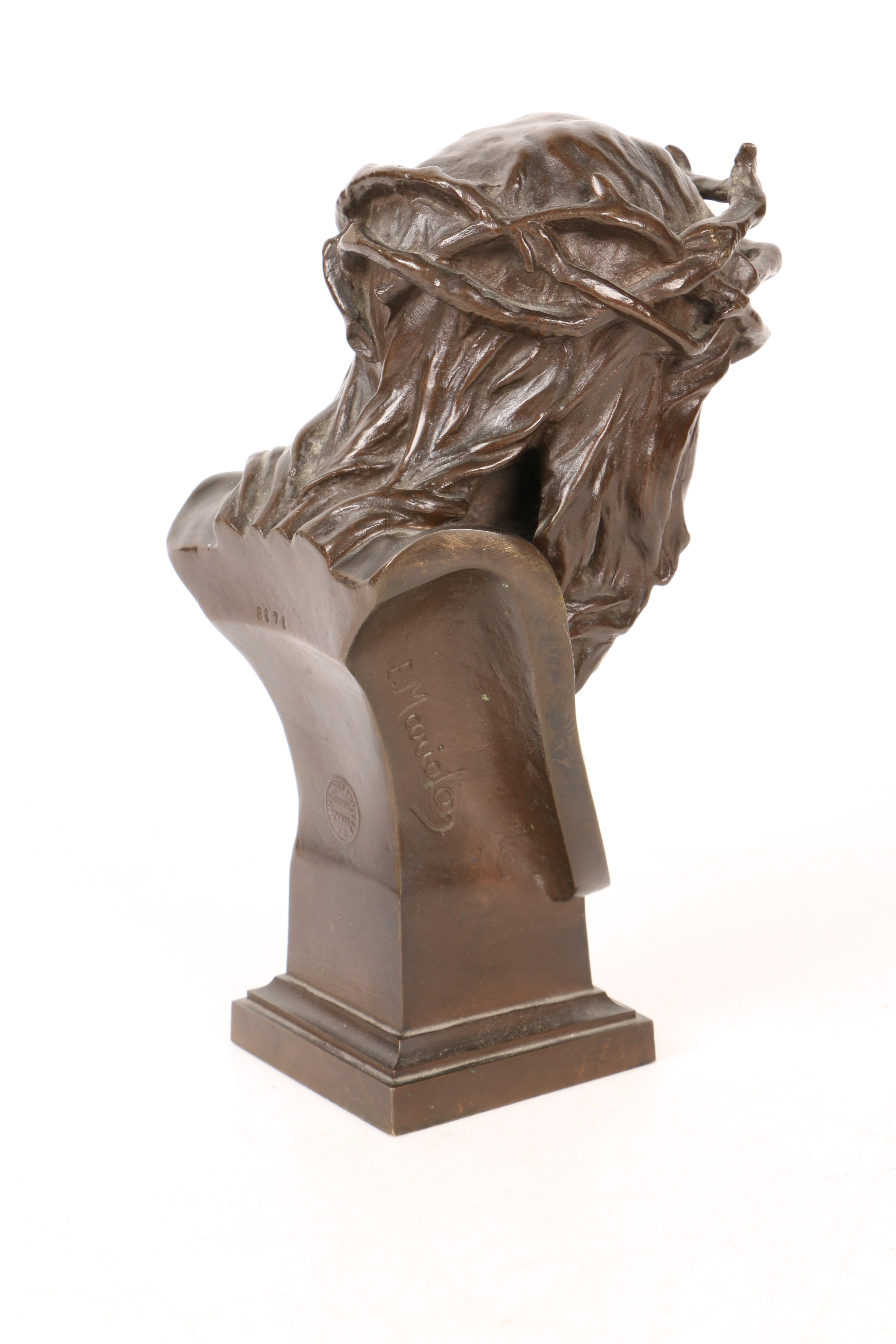 EUGENE MARIOTON (PARIS 1854-1933) "JESUS CHRIST" BRONZE BUST. - Image 18 of 20