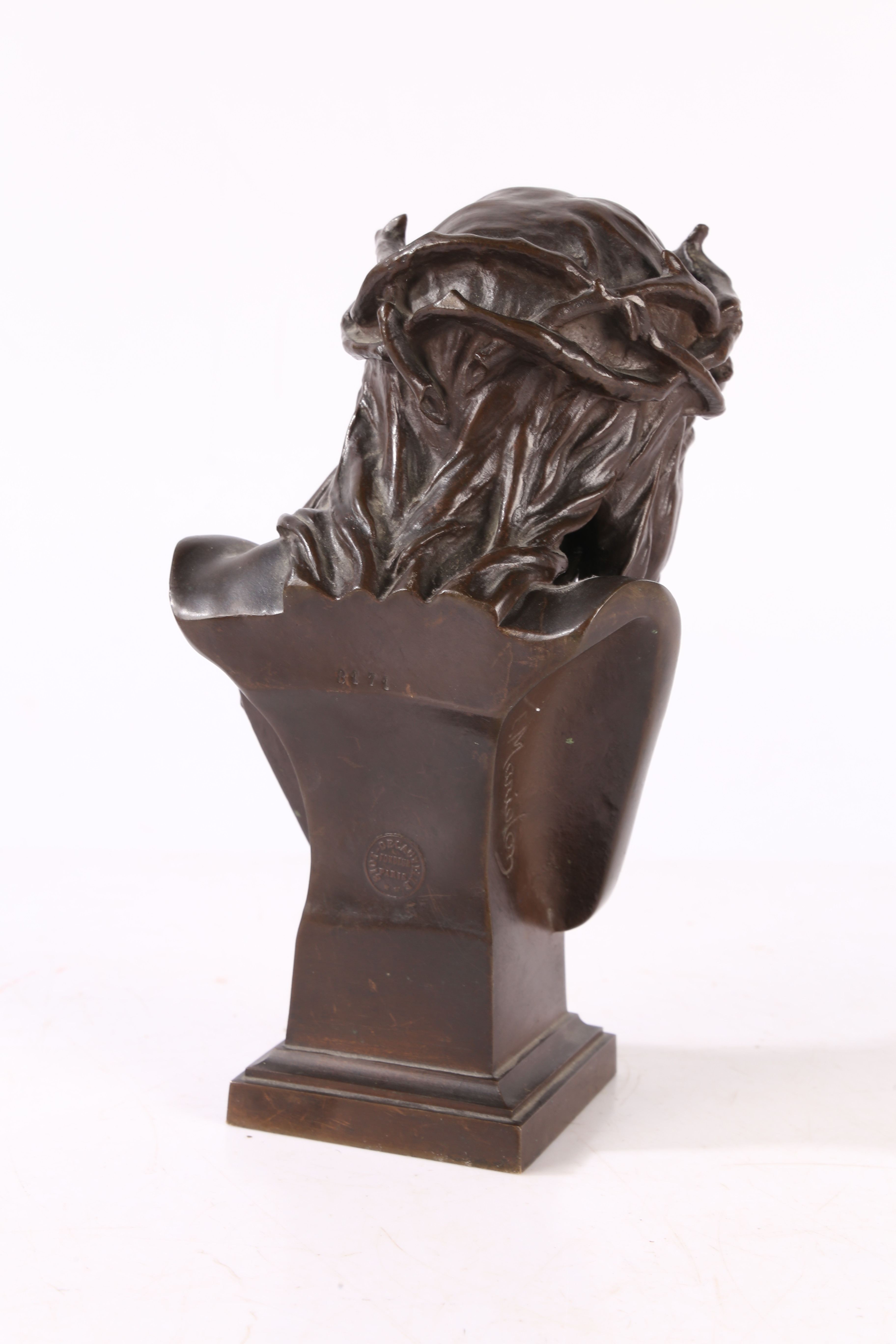 EUGENE MARIOTON (PARIS 1854-1933) "JESUS CHRIST" BRONZE BUST. - Image 5 of 20