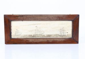 A GOOD 19TH CENTURY SAILOR'S SCRIMSHAW PAN-BONE PANEL OR PLAQUE.