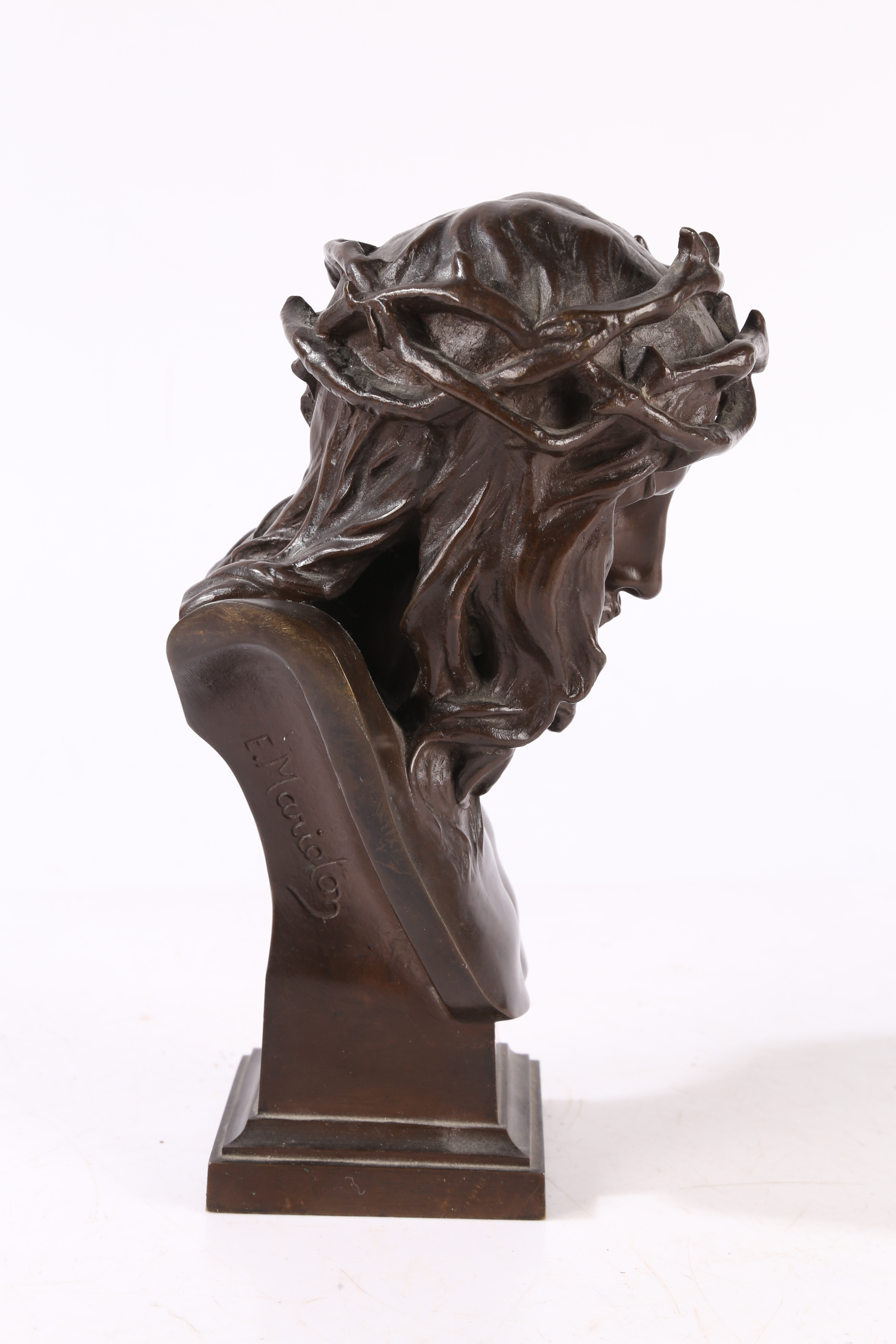 EUGENE MARIOTON (PARIS 1854-1933) "JESUS CHRIST" BRONZE BUST. - Image 8 of 20