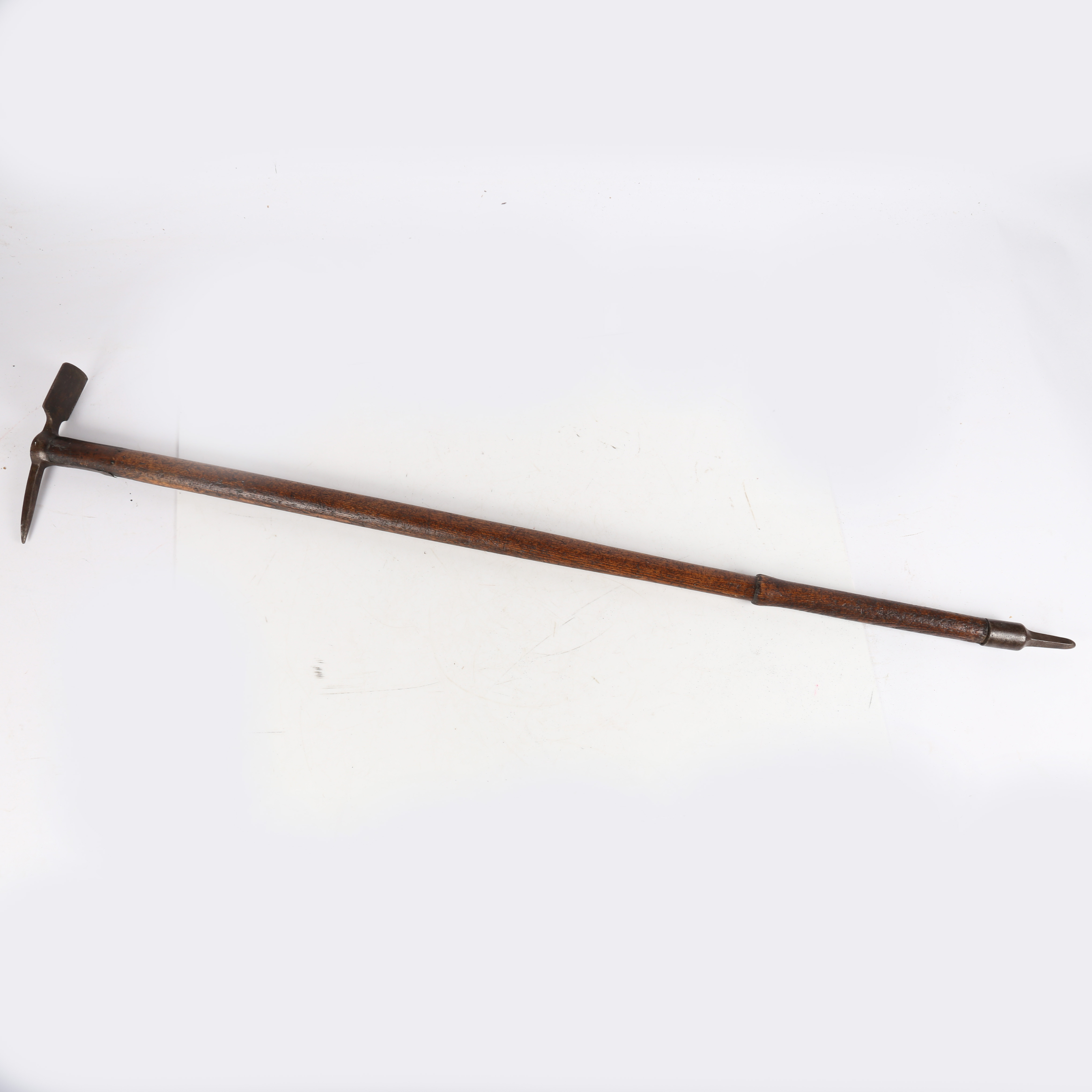 A 19TH CENTURY BRITISH MOUNTAINEERS ICE PICK AXE.