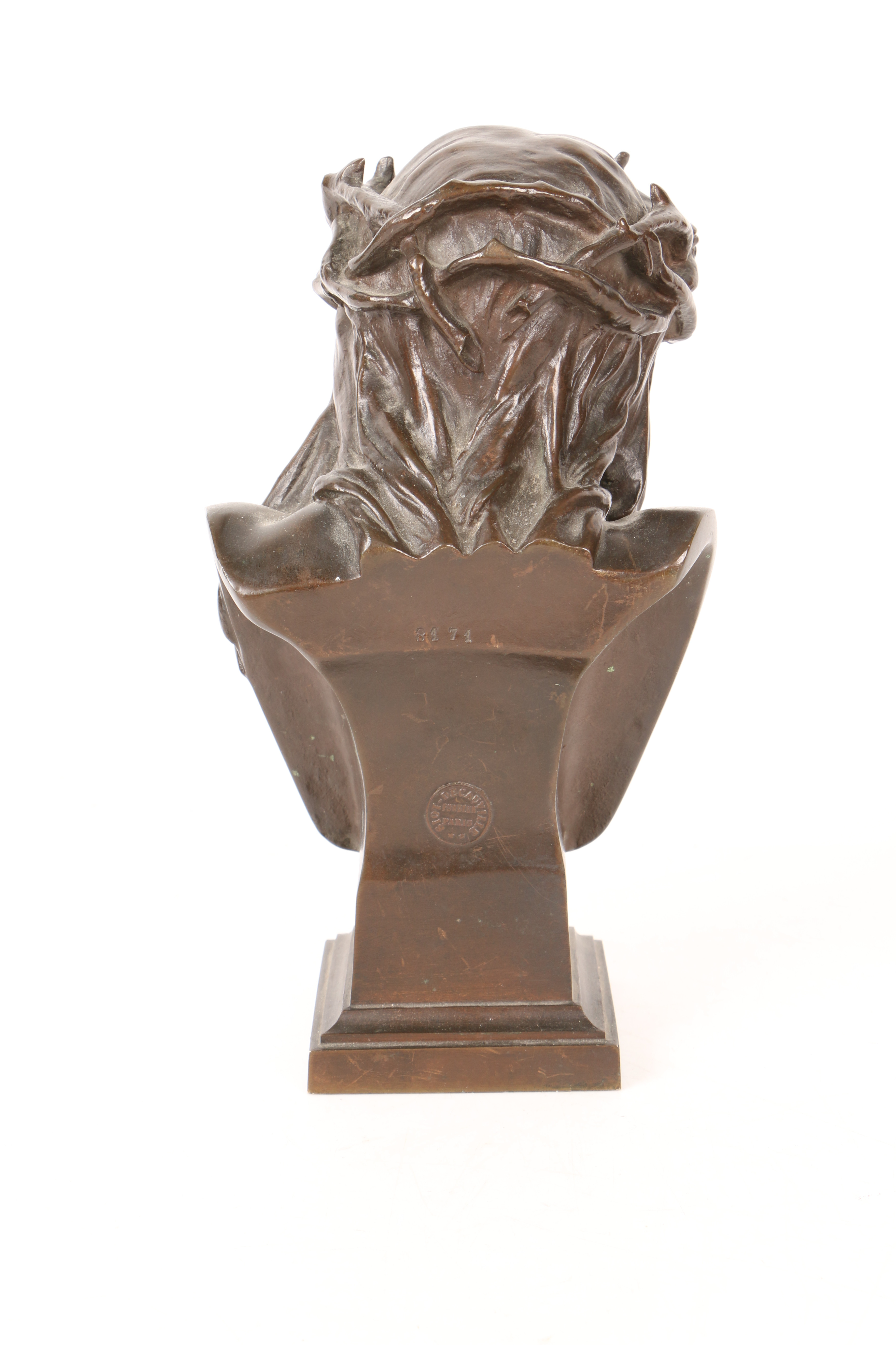 EUGENE MARIOTON (PARIS 1854-1933) "JESUS CHRIST" BRONZE BUST. - Image 15 of 20