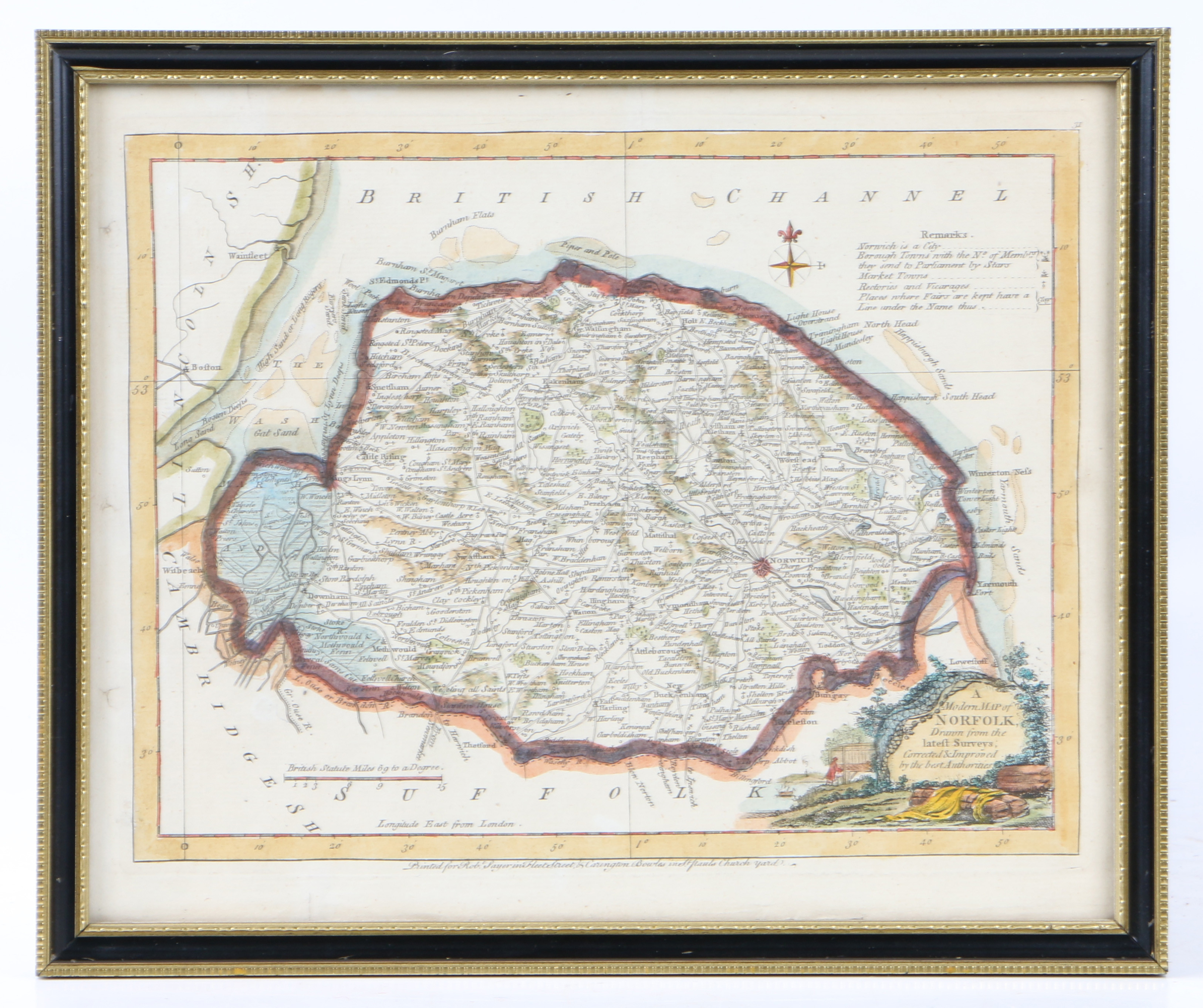 JOHN STURT / ROBERT MORDEN - 'NORFOLK', HAND COLOURED ENGRAVING MAP.