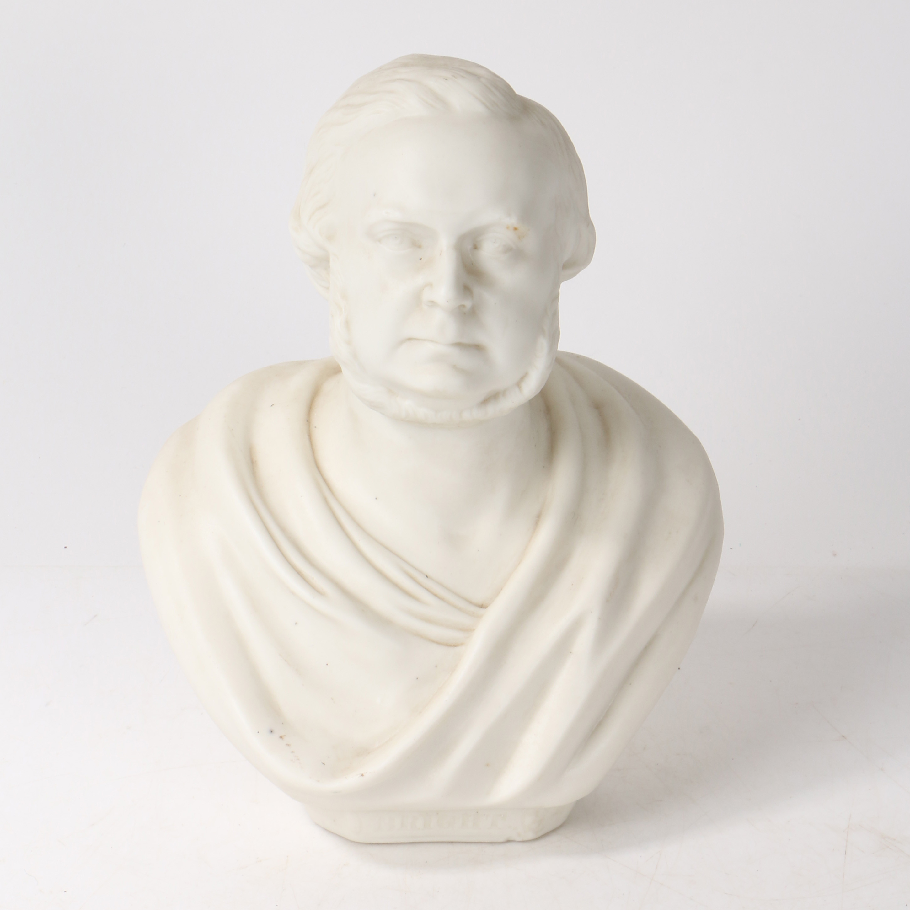 A 19TH CENTURY PARIAN WARE BUST OF JOHN BRIGHT.